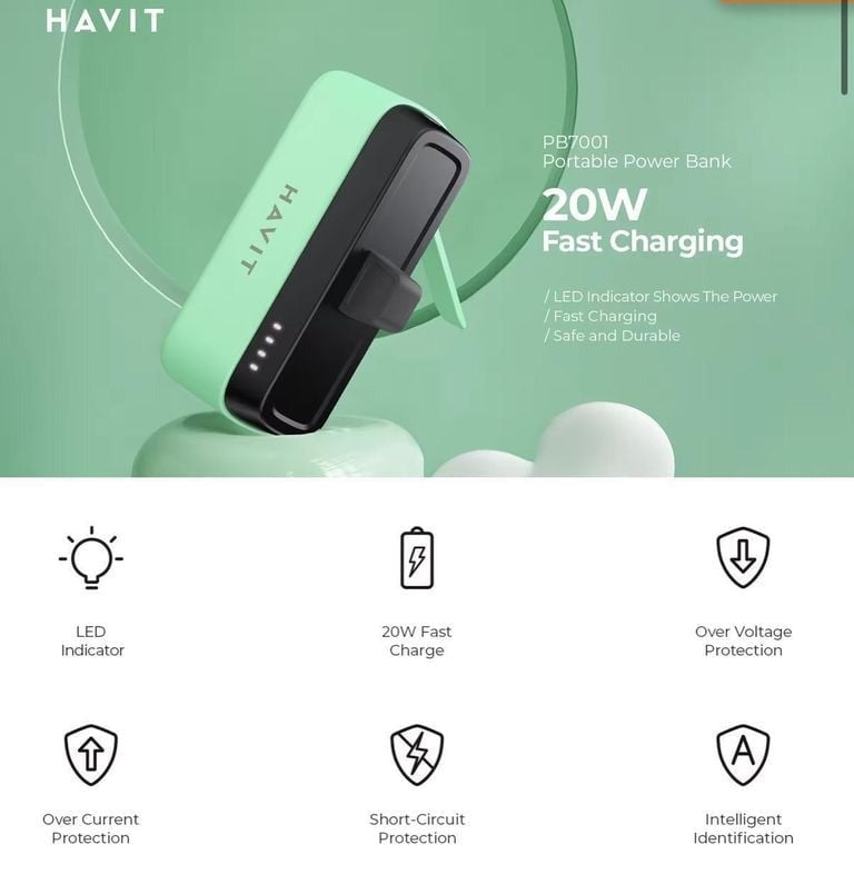Havit PB7001 20W Type-C 5000mah 行動電源 (TypeC直插)
