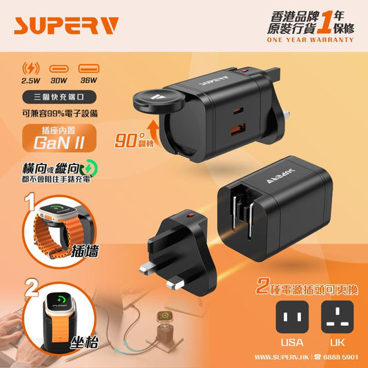 SuperV G41 PD36w 3IN1轉換插頭充電器