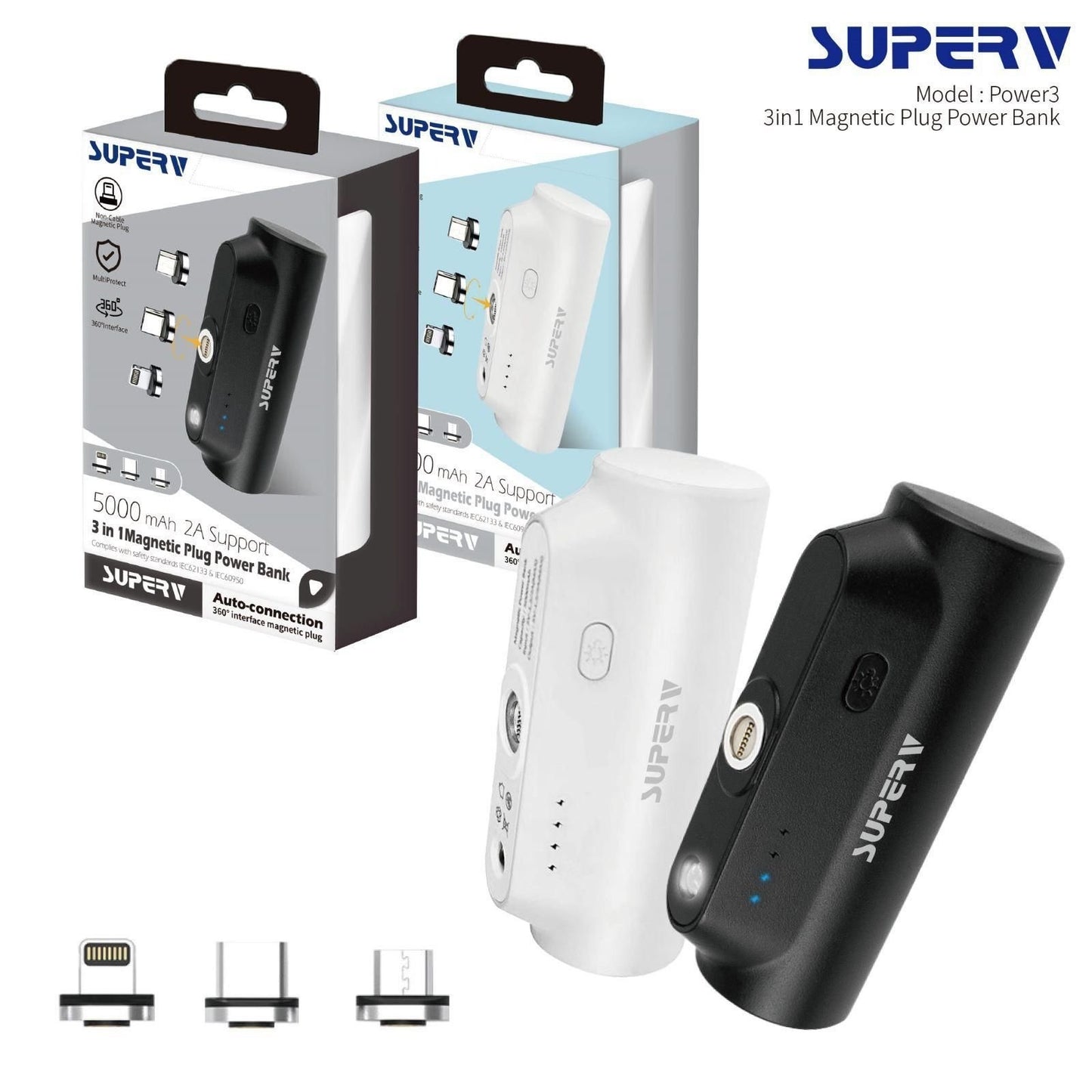 SuperV Power3 3合1迷你便攜式5000mAh充電器