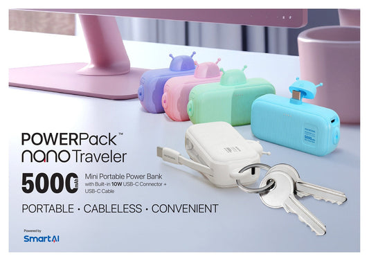 POWERPack™ Nano Traveller 10W 迷你5000mAh行動電源 (內建 USB-C 和 USB-C 電線)