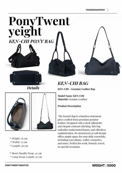PONY TWENTY-EIGHT KEN-CHI Genuine Leather 真皮手袋 尺寸肩帶及細節