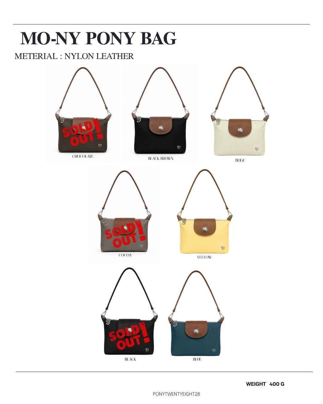 PONY TWENTY-EIGHT MO-NY Nylon Leather 拼色肩背袋