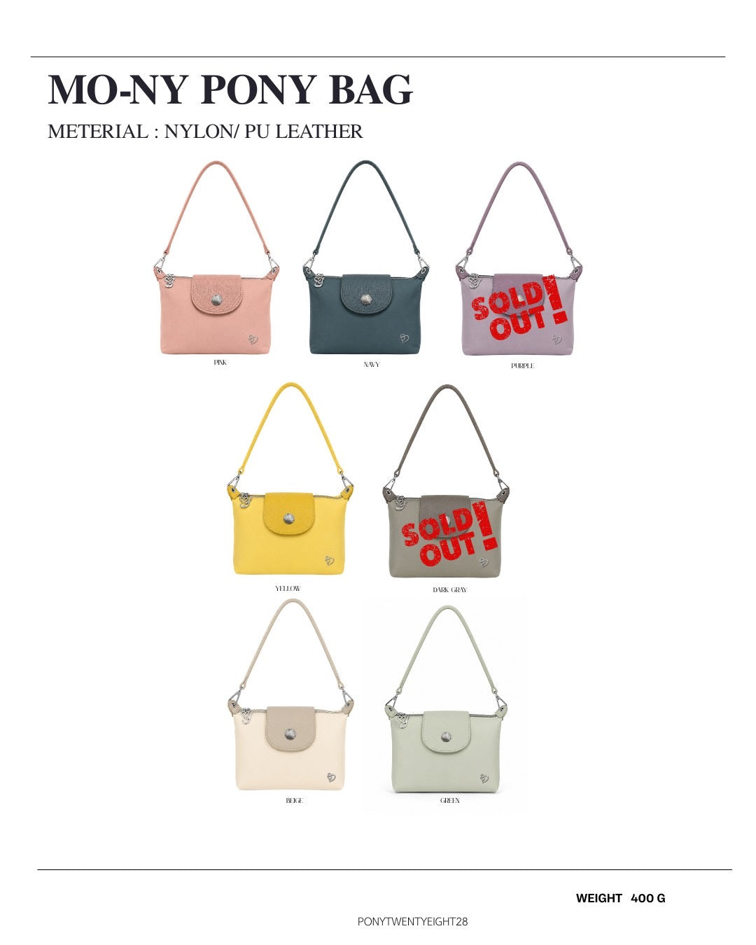 PONY TWENTY-EIGHT MO-NY Nylon PU Leather 肩背袋顏色