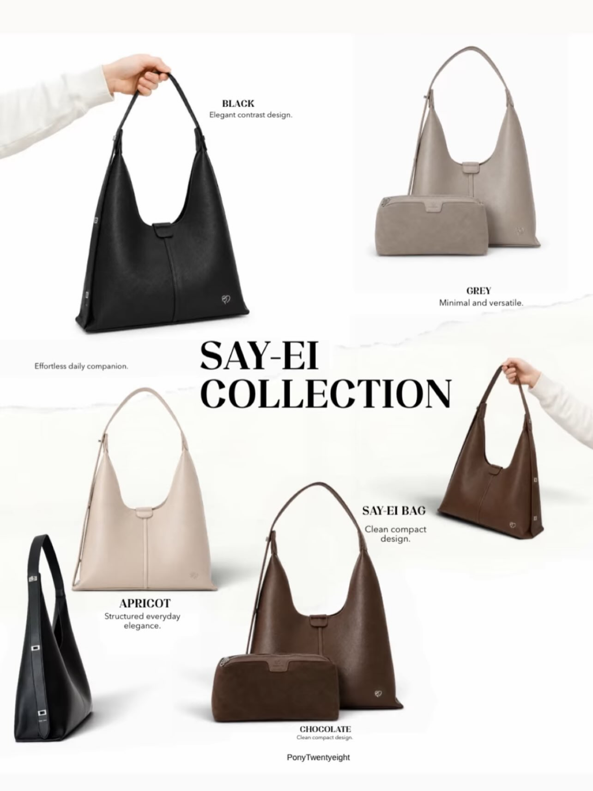 PONY TWENTY-EIGHT SAY-EI PU皮袋 Black Grey Apricot Chocolate