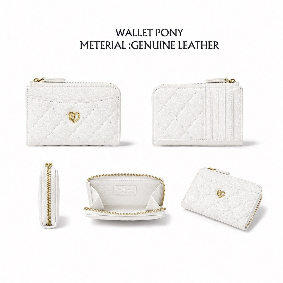 PONY TWENTY-EIGHT Wallet 真皮拉鏈卡片銀包 白色